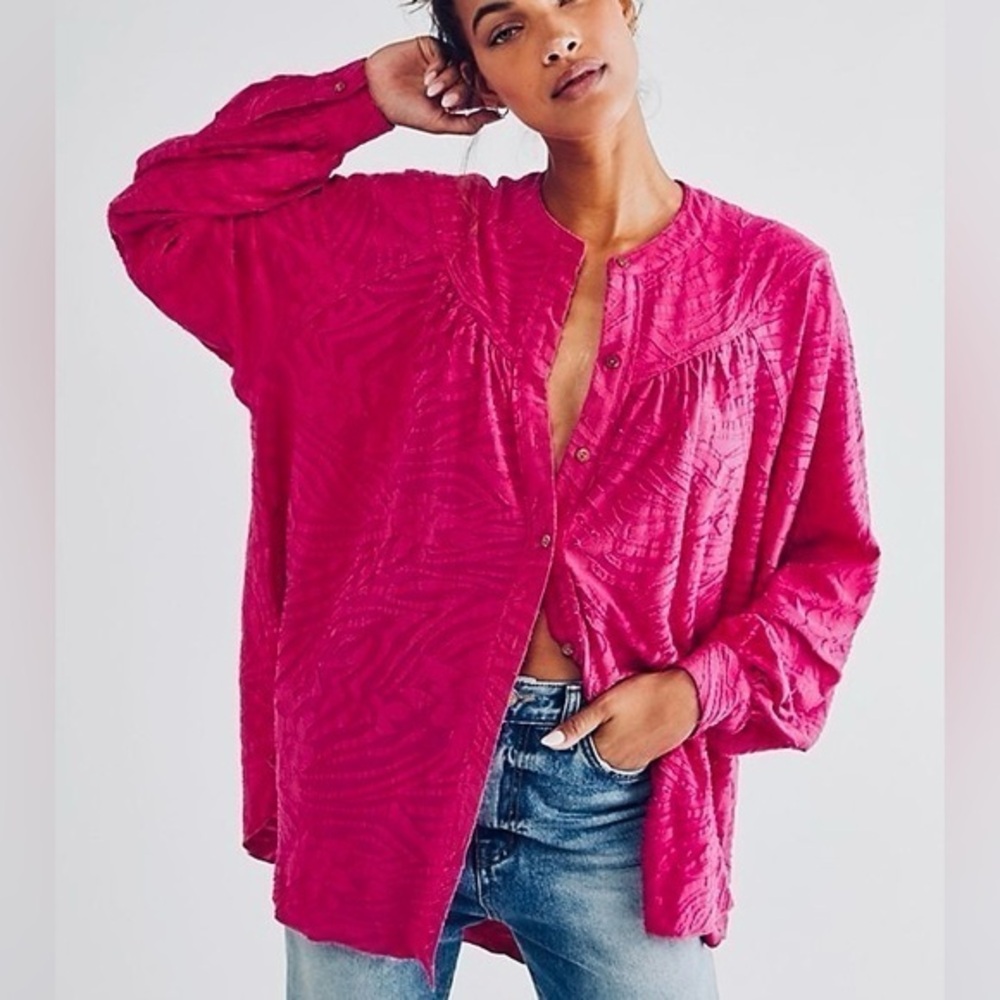 Free people textured can’t stop dreaming button front oversized tunic top medium